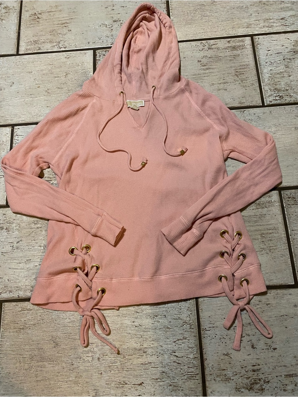 Michael Kors Women’s Hooded Lace-Up Knit Pullover - Pink Size L